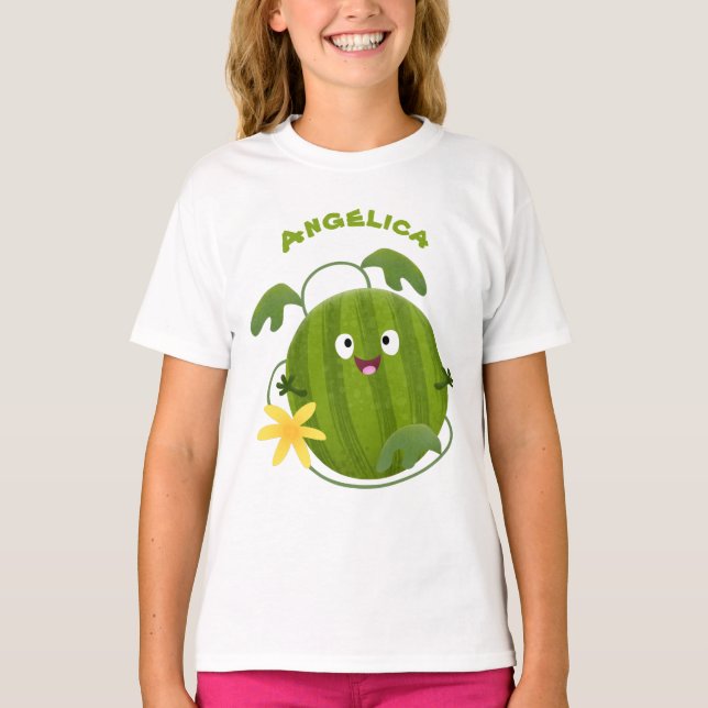 Niedlicher, glücklicher Wassermelone-Cartoon T-Shirt (Vorderseite)