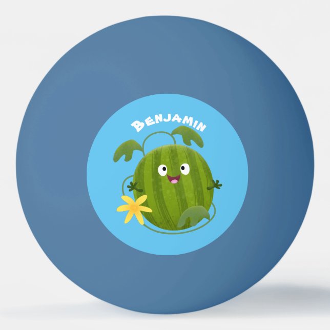 Niedlicher, glücklicher Wassermelone-Cartoon Tischtennisball (Vorderseite)