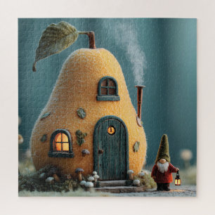 Niedlicher Gnom neben einem Biren-Feenhaus Puzzle