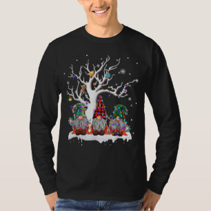 Niedlicher Gnome-Büffel karierter Weihnachtsbaum T-Shirt