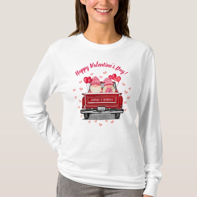 Niedlicher Gnome Couple Pink Herzlichen Glückwunsc T-Shirt (Vorderseite)