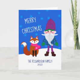 Niedlicher Gnome Fox Schneeflocken Frohe Weihnacht Feiertagskarte