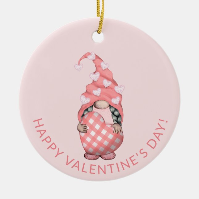 Niedlicher Gnome Happy Valentines Day Keramik Ornament (Vorne)