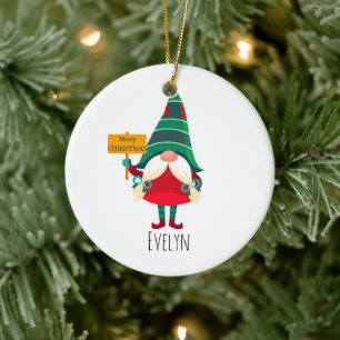Niedlicher Gnome Holding Platard mit Grüßen Keramik Ornament