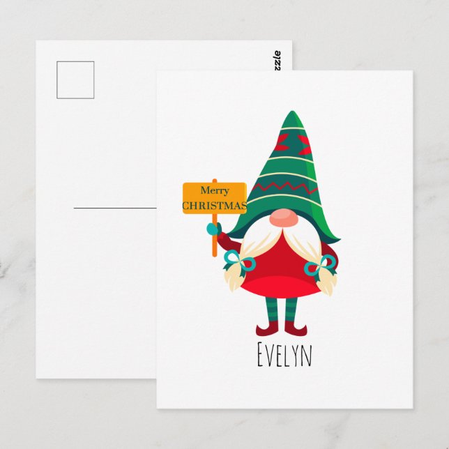 Niedlicher Gnome Holding Platard mit Grüßen Postkarte (Vorne/Hinten)