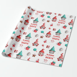 Niedlicher Gnome Muster Kindername von Santa Geschenkpapier