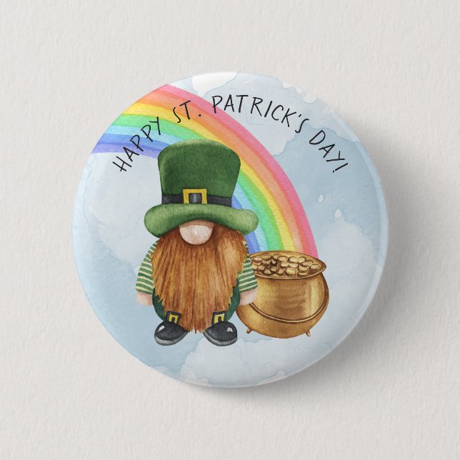 Niedlicher Gnome Pot of Gold Custom St Patrick's D Button (Vorderseite)