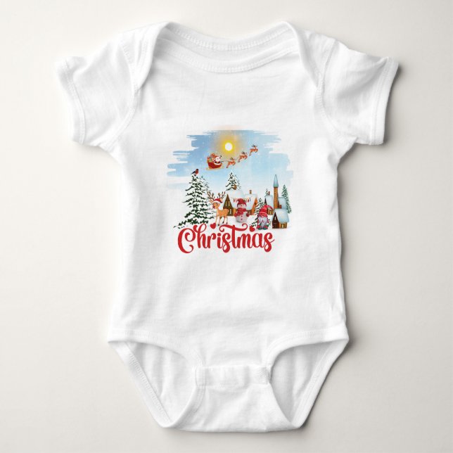 Niedlicher Gnome, Snowman feiert Weihnachtsfeierta Baby Strampler (Vorderseite)