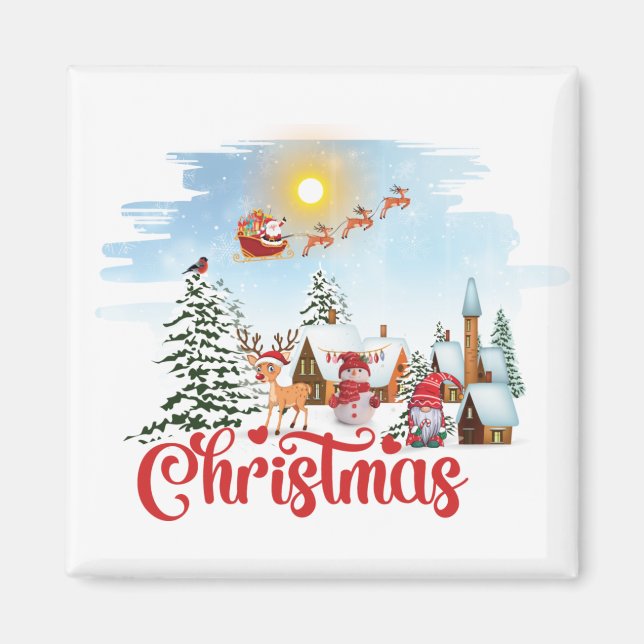 Niedlicher Gnome, Snowman feiert Weihnachtsfeierta Magnet (Vorne)