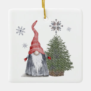 Niedlicher Gnome Weihnachtsbaum Name Happy Holiday Keramikornament