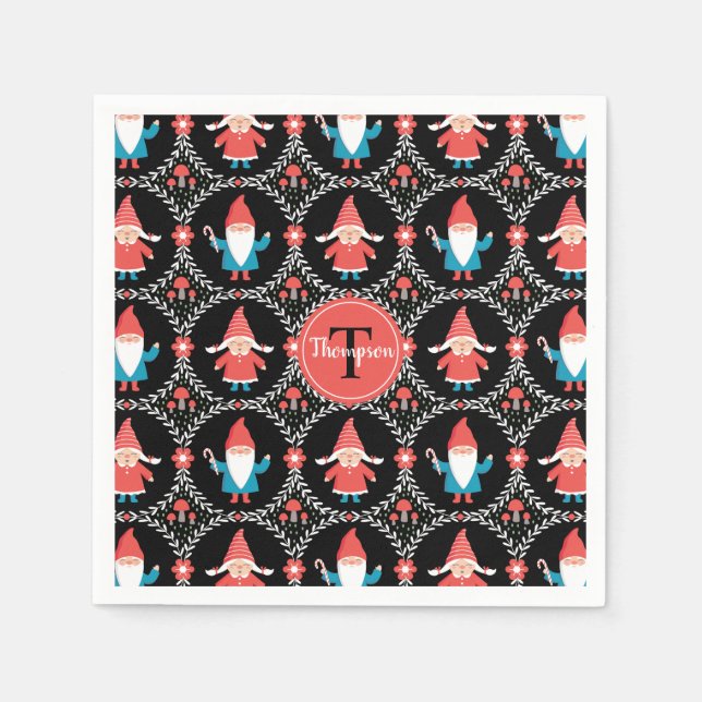 Niedlicher Gnome Weihnachtsfeiertag Serviette (Vorderseite)