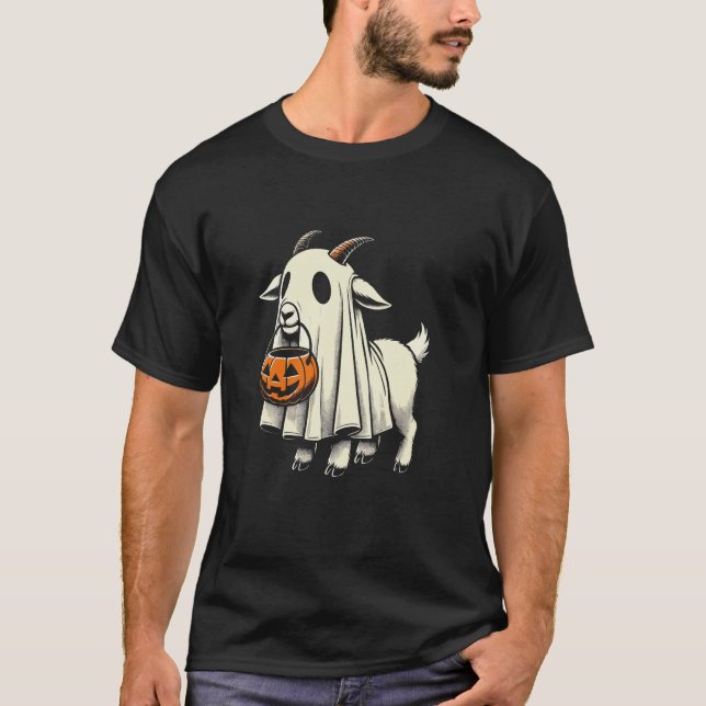 Niedlicher Goat Ghost Pun Meme Trick oder Treatmen T-Shirt (Vorderseite)
