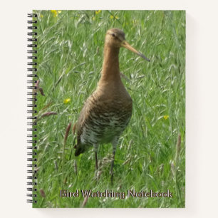 Niedlicher Godwit in Graskust. Vogel-Watching-Note Notizbuch