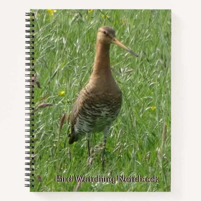 Niedlicher Godwit in Graskust. Vogel-Watching-Note Notizbuch (Vorderseite)