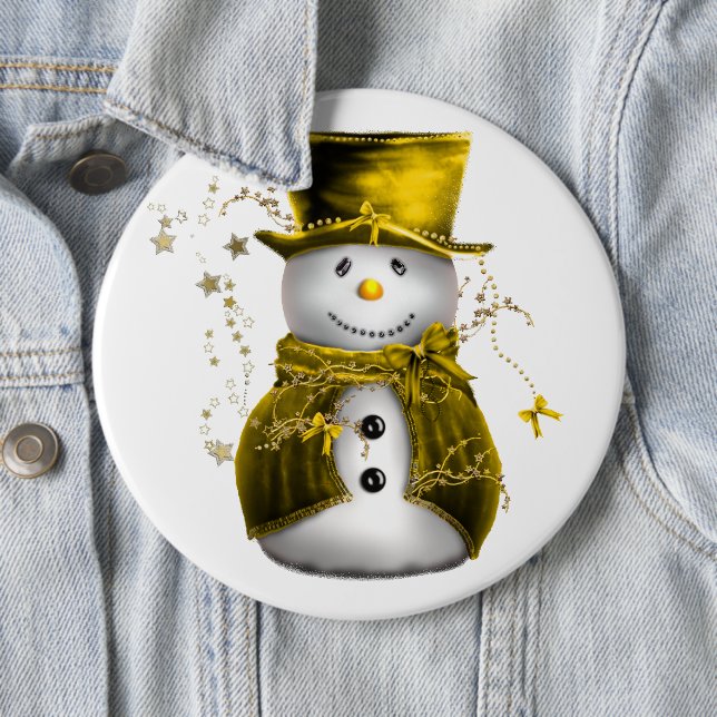 Niedlicher Gold Snowman Weihnachtsknopf Button (Beispiel)