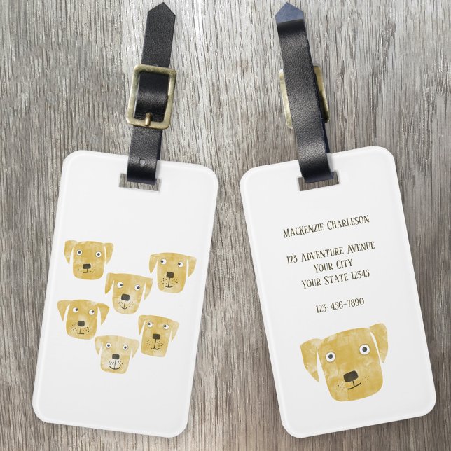 Niedlicher Golden Labrador Retriever Hund Art Cust Gepäckanhänger (Fun watercolor Golden Yellow Labrador Retriever Dog personalized luggage tag for pet lovers)