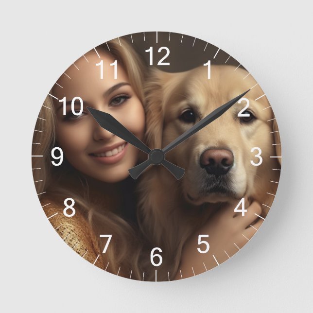 Niedlicher Golden Retriever Beste Hunde-Mama je Ma Runde Wanduhr (Vorderseite)