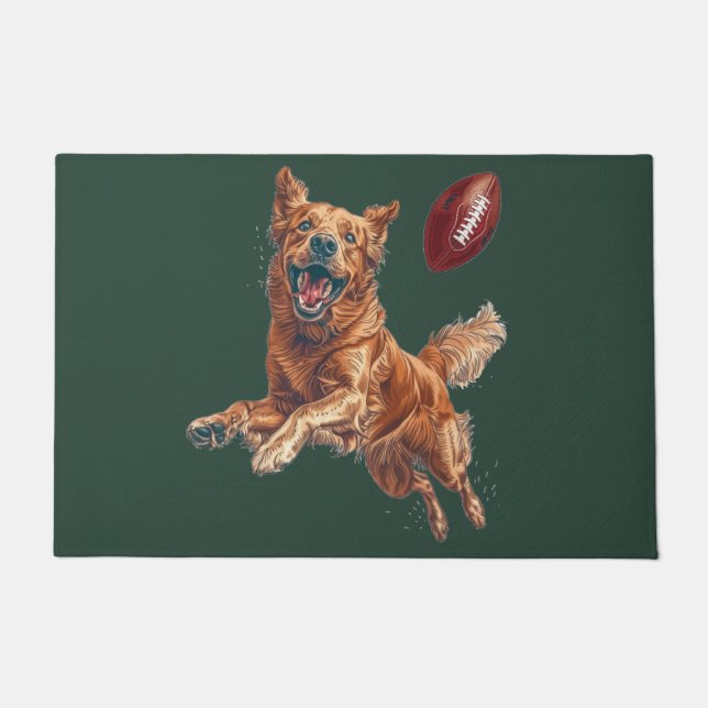 Niedlicher Golden Retriever Hund Fußball spielen Fußmatte (Vorderseite)
