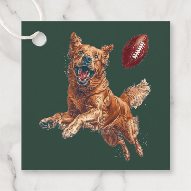 Niedlicher Golden Retriever Hund Fußball spielen Geschenkanhänger (Vorderseite)