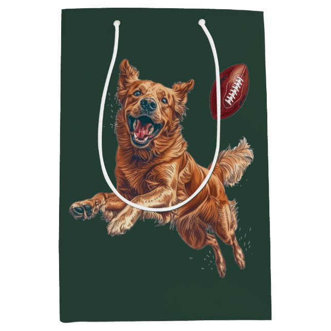 Niedlicher Golden Retriever Hund Fußball spielen Mittlere Geschenktüte (Vorderseite)