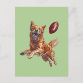 Niedlicher Golden Retriever Hund Fußball spielen Postkarte