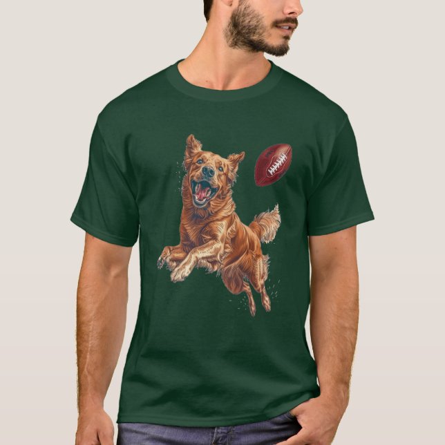 Niedlicher Golden Retriever Hund Fußball spielen T-Shirt (Vorderseite)