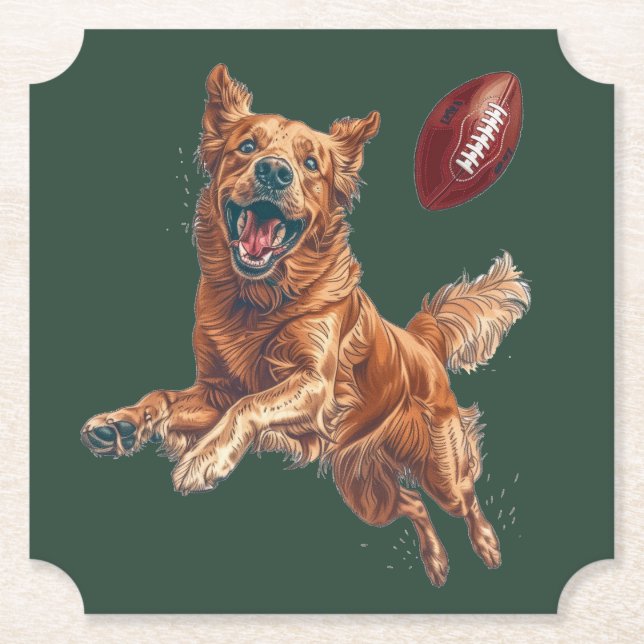 Niedlicher Golden Retriever Hund Fußball spielen Untersetzer (Vorderseite)