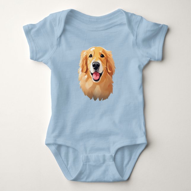 Niedlicher Golden Retriever Hund Happy Face Expres Baby Strampler (Vorderseite)