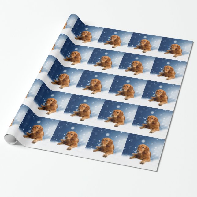 Niedlicher Golden Retriever Hund sitzt in Schneest Geschenkpapier (Ungerollt)