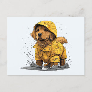 Niedlicher Golden Retriever Hund trägt Regenmantel Postkarte