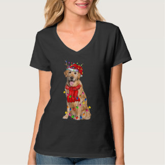 Niedlicher Golden Retriever Weihnachtsbaum Lichter T-Shirt