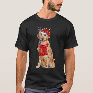 Niedlicher Golden Retriever Weihnachtsbaum Lichter T-Shirt