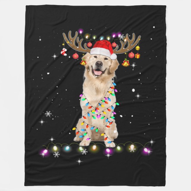 Niedlicher Golden Retriever Weihnachtsbeleuchtung  Fleecedecke (Vorderseite)