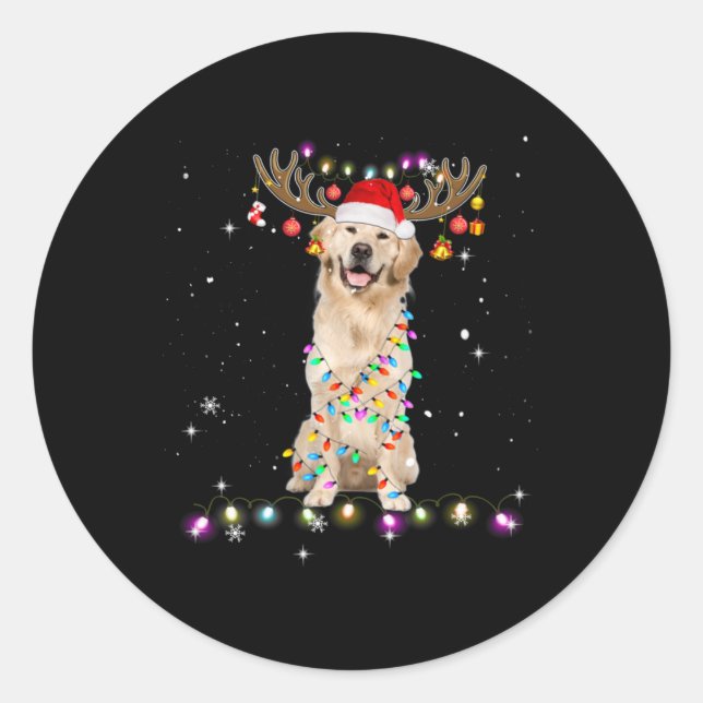 Niedlicher Golden Retriever Weihnachtsbeleuchtung  Runder Aufkleber (Vorderseite)