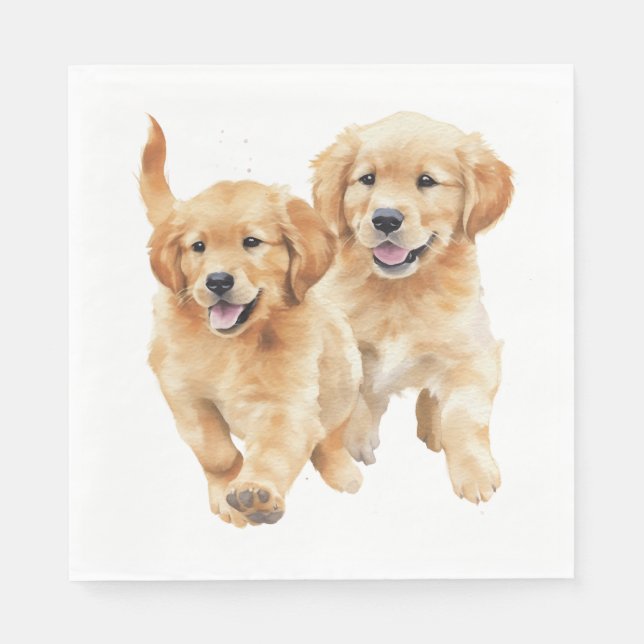Niedlicher Golden Retriever Welpen Wasserfarbiger  Serviette (Vorderseite)