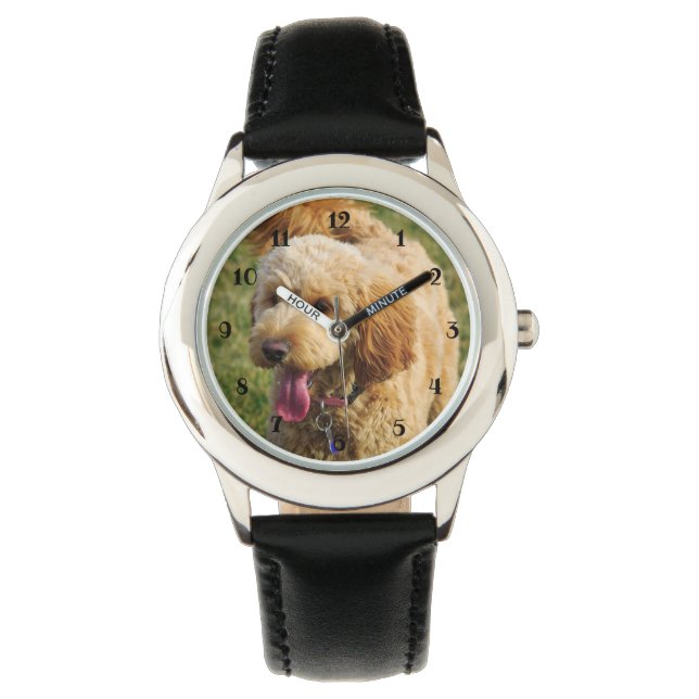 Niedlicher Goldendoodle Hund Armbanduhr (Vorderseite)