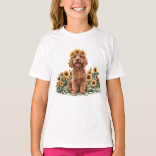 Niedlicher Goldendoodle-Hund mit einer Sonnenblume T-Shirt