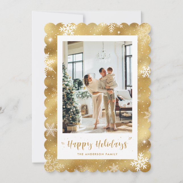 Niedlicher Goldene Schnee Foto Urlaub Feiertagskarte (Vorderseite)