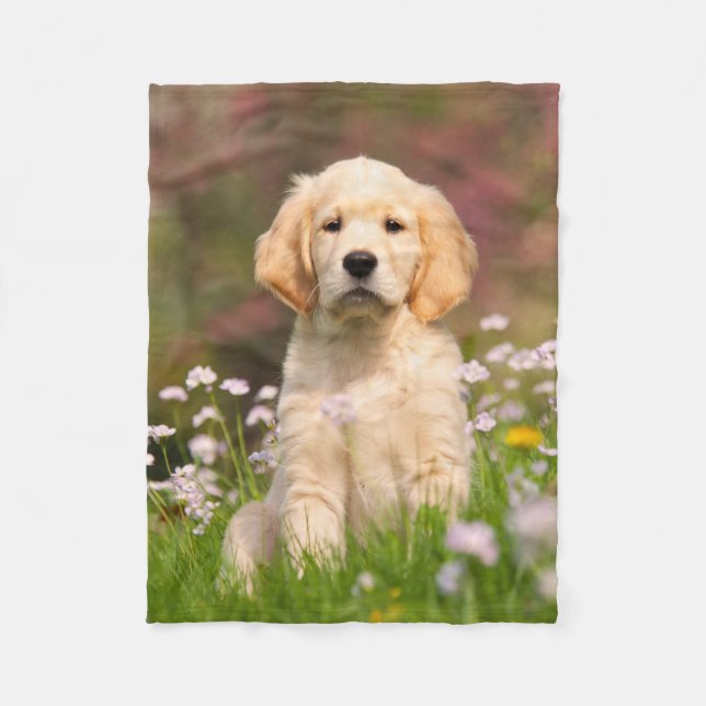 Niedlicher goldener Retriever-Hundewelpe, bequem Fleecedecke (Vorderseite)