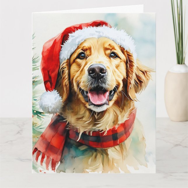 Niedlicher Goldener Retriever in einer Weihnachtsm Karte (Vorderseite)