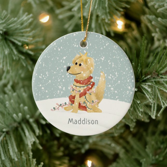 Niedlicher Goldener Retriever Keramik Ornament (Baum)