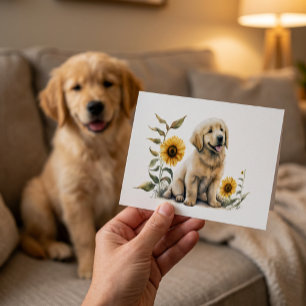 Niedlicher Goldener Retriever mit Sonnenblumen Dankeskarte
