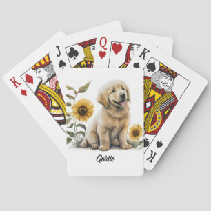 Niedlicher Goldener Retriever mit Sonnenblumen Spielkarten