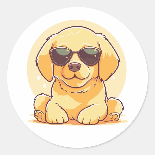 Niedlicher Goldener Retriever mit Sonnenbrille Runder Aufkleber (Vorderseite)