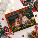 Niedlicher Goldfilm Winter Foliage Foto Weihnachte Einladung<br><div class="desc">Einfache Weihnachtskarte mit niedlichem Foto und einem Schriftart mit roter Kalligraphie,  ideal für Lichtbilder.</div>