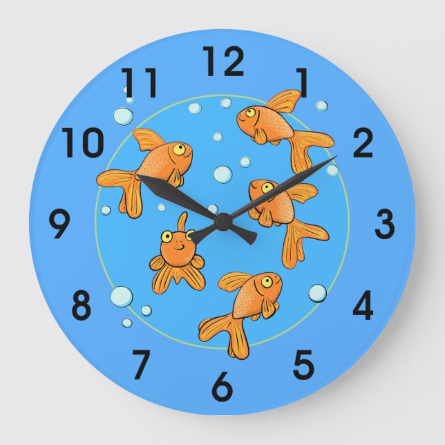Niedlicher Goldfisch mit Blasen Cartoon Uhr (Vorderseite)