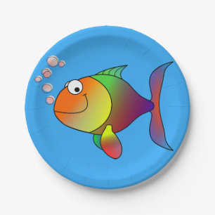 Niedlicher Goldfish auf See, hellblau Pappteller