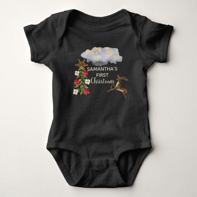 Niedlicher goldgrüner Tree Deer Cloud Baby 1 Weihn Strampler (Vorderseite)