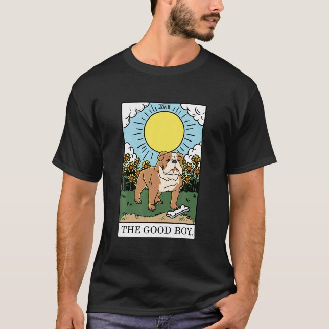 Niedlicher "Good Boy Bulldog Aesthetic Tarot Card  T-Shirt (Vorderseite)