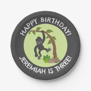 Niedlicher Gorilla personalisierter Cartoon Geburt Pappteller